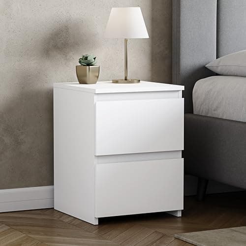 Image of Vida Designs Denver Large 2 Drawer Bedside Chest | White | Space-Saving Storage | 52H x 39.5W x 39.5D cm | Large Side Table | Minimal | Smooth Metal Runner | Modern Bedroom Nightstand Unit