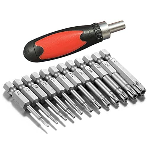 Image of TUAKIMCE 12 Pcs Torx Head Screwdriver Bit Set, 50mm 1/4 inch Hex Shank T5-T40 S2 Steel Magnetic Star Torx Security Screwdriver Bits Set for Electric Manual Screwdrivers with 1 Pack Handle