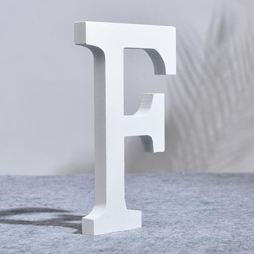 Image of AOOLADA 10 Inch Wooden Letter F for Wall Decor, Large White Wood Standing Letters for DIY Crafts and Wedding Birthday Party Decoration, Paintable Stand Up Alphabet Letters