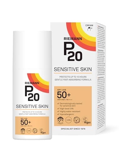 Image of RIEMANN P20 SPF50 Sensitive Sun Cream 200ml, High Level UVA Protection for up to 10 Hours, Allergy Certification, Water Resistant, Durable & Long Lasting, Sweat Resistant