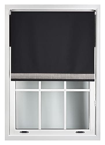 Image of FURNISHED Diamante Edge Blackout Roller Blinds - Black Out Thermal Fabric Insulated Window Blind with Decorative Diamante Glitter Trim, Black Up to 60W x 165L cm