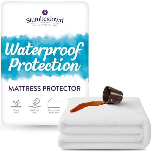 Image of Slumberdown Waterproof Mattress Protector Single Bed - Super Absorbent & Spill-Proof, Soft Touch Cover, 30cm Deep Fitted Single Mattress Protector | Non-Allergenic & Washable (90 x 190cm)