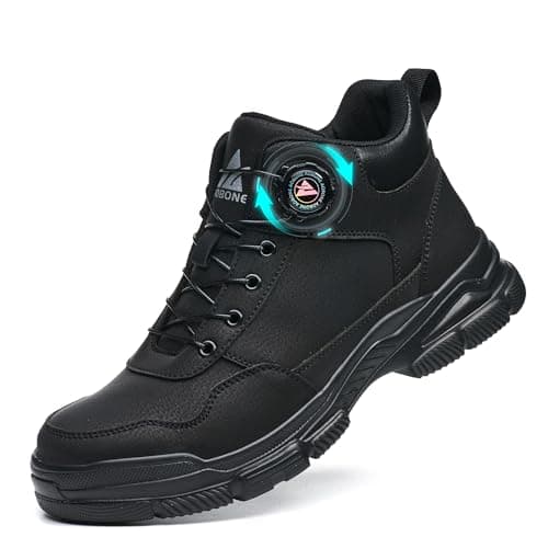 Image of Safety Boots Mens Womens Waterproof Steel Toe Cap Shoes Lightweight Comfortable Work Boots Non Slip Safety Shoes with Swivel Buckle Shoelaces,Black,7 UK