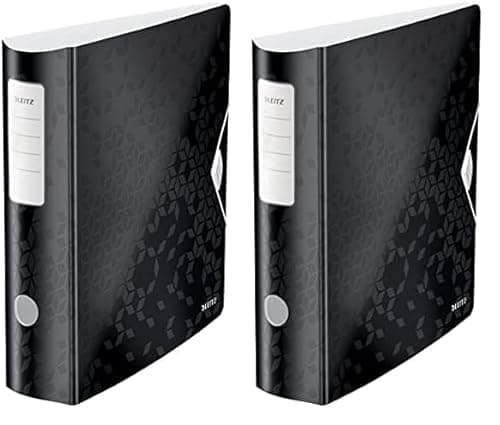 Image of Leitz A4 Lever Arch File Active, Black, Curved Spine 75mm Width, Elastic Fastening, Light polyfoam, Wow Range, 11060095 (Pack of 2)