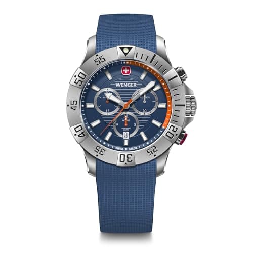 Image of Wenger Men’s Watch Seaforce Chronograph Ø 43 mm, Swiss Made, Analogue Quartz, Water-Resistant up to 200 m, Silicone Strap, Blue, 01.0643.124