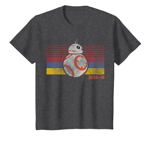 Image of Star Wars BB-8 Retro Stripes Episode 7 Graphic T-Shirt T-Shirt, Youth, Dark Heather Grey, Large