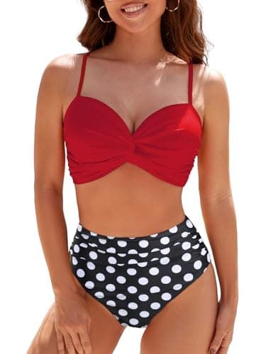 Image of Adigaber Women's Plus Size Bikini Set Twist Front High Waisted Padded Two Pieces Bathing Suits Swimsuits