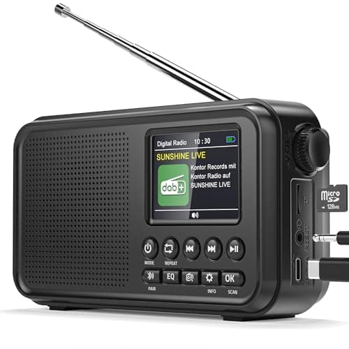 Image of Mesqool Mains and Battery Powered DAB/DAB+ Radio with Bluetooth, 3000mAh Portable Digital Radio with Dual Alarm, 2.4" Colour Display, TF Card Play, Sleep Timer for Kitchen and Bedroom