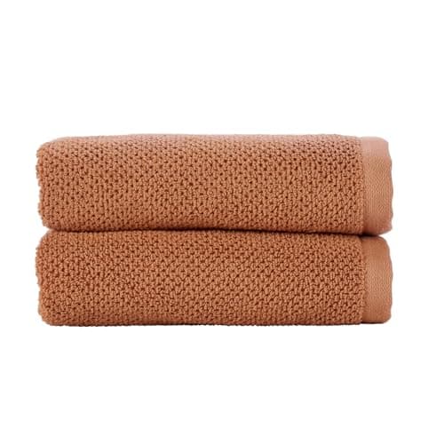 Image of Christy Brixton Hand Towel Set | Pack of 2 | Invigorating Textured Finish | Super Absorbent | Luxury Bathroom Towels | Terracotta Orange Brown