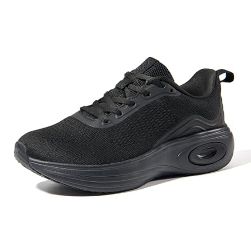 Image of Womens Trainers Lightweight Running Shoes Ladies Mesh Breathable Cushioned Walking Sneakers for Athletic Sports Tennis Jogging Gym Outdoor,Black,4UK/37EU