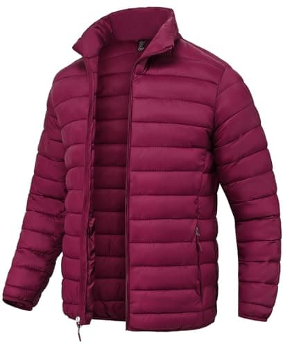 Image of SPOSULEI Men Puffer Down Jacket Packable Lightweight Winter Jackets Coats Outdoor Waterproof Insulated Jackets, Claret, Large