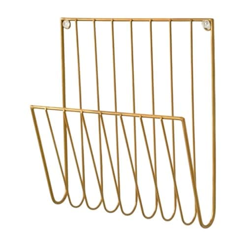 Image of LOVIVER Metal Magazine Rack Wall Mounted File Holder Office Home Kitchen Office Bathroom Home Basket Bin Decorative Iron Mail Organizer Newspaper Holder, Wire Shelves for Letters Folders Papers, Gold