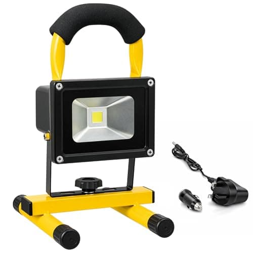 Image of EVERGOODS LED Rechargeable Work Light 10W 3000LM Ultra Bright Portable LED Flood Light, IP65 Waterproof Outdoor Light Portable Rechargeable Floodlight with Rotating Stand for Garage