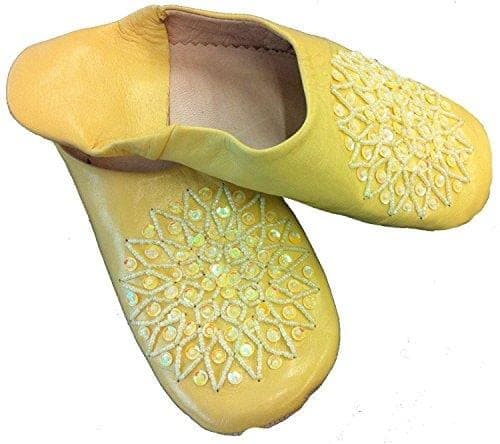 Image of Terrapin Trading Fair Trade Ladies Moroccan Babouche Traditional Slippers (Yellow)