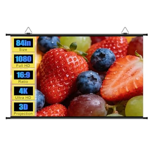 Image of 84 inch Projector Screen, Portable Projector Screen for Outdoor Indoor, Wall Mounted ALR Projection Screen Hanging Movie Screen for Bedoom, Backyard Night, Home, 4K 16:9