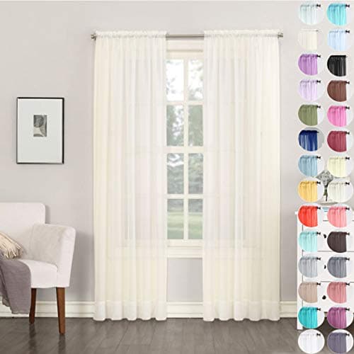 Image of Megachest a pair of 3+7cm slot top sheer lucy voile curtain with tie backs 31 colors 10 sizes(ivory, 56" wideX63 drop(W142cmXH160cm))