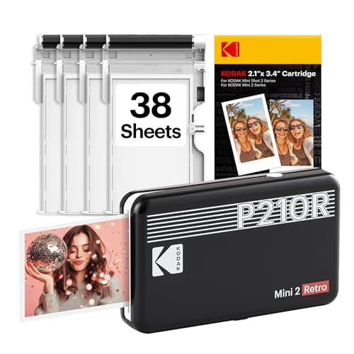 Image of KODAK Mini 2 Retro 2x3 Portable Photo Printer, 38 Sheets, Bluetooth Smartphone Printer for iOS & Android, Instant Color Prints, 4PASS Dye Sublimation, Black
