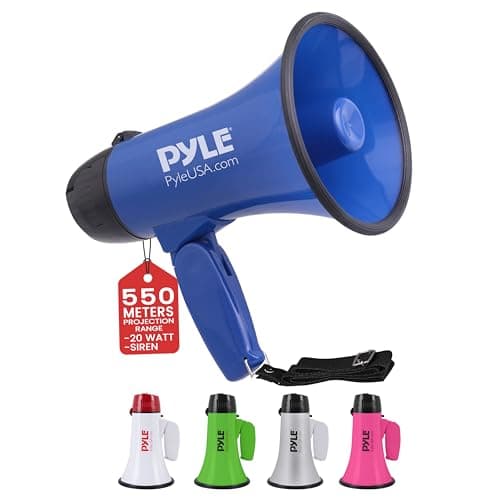Image of Pyle Portable Megaphone Speaker Siren Bullhorn, Compact and Battery Operated with 20 Watt Power, 2 Modes, PA Sound and Foldable Handle for Cheerleading, Sports, Police, Kids & More- Blue