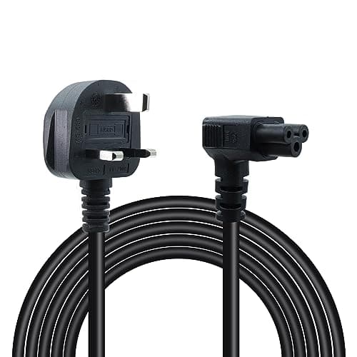 Image of RIIEYOCA 90 Degree C5 Cloverleaf Mickey Mouse Power Supply Adapter Cord BS 1363 UK 3 Pin Plug to Down Angle IEC C5 Mains Power Cable,for Laptop,TV,Printer,PC,Projector(1.5M/4.9FT)
