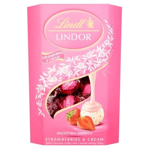 Image of Lindt LINDOR Strawberries & Cream Chocolate Truffles Box 200g