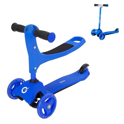 Image of EVO 3-IN-1 Cruiser Scooter | Adjustable Handle Height | 3 Stage Interchangeable Design | Seated Into 2 Wheeled Push | Ideal First Scooter For Kids Ages 1-7 (Blue)