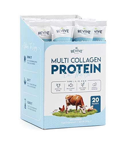 Image of Multi Collagen Protein Powder Packets - Types I, II, III, V & X - Hydrolyzed Grass Fed Bovine, Wild Caught Fish, & Free-Range Chicken & Eggshell Collagen (10g Each, 20 Packets) by Revive Naturals