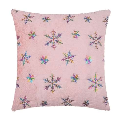 Image of Lux Sparkles Snowflake Cushion Covers, Colorful Snowflake Plush Embroidery Pillowcases - 18 x 18 Inch Square Pillow Cases for Sofa Couch Christmas Decorations (1, Light Pink, 45x45cm)