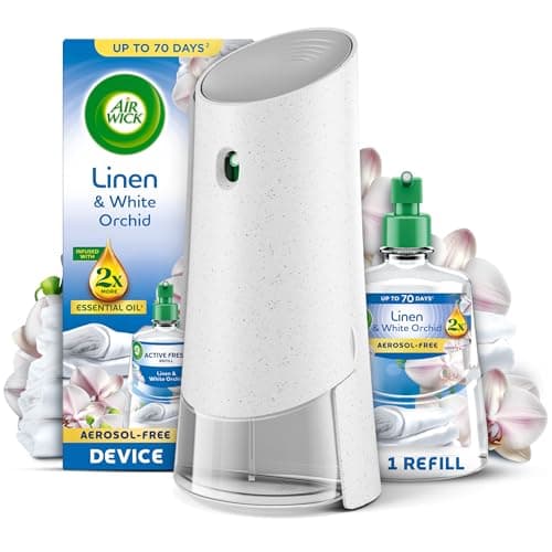 Image of Air Wick Linen & White Orchid Aerosol-Free Automatic Spray Kit, Lasts up to 70 Days, Air Freshener
