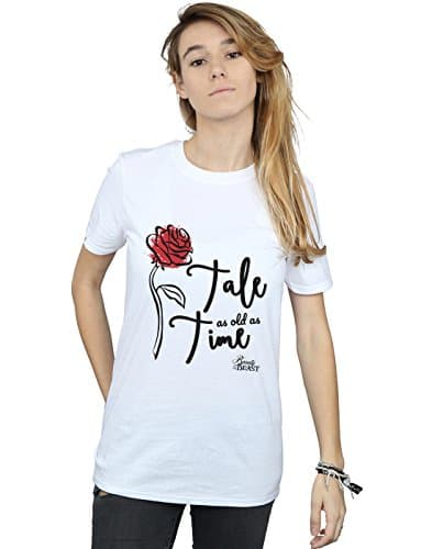 Image of Disney Women's Tale As Old As Time Rose Boyfriend Fit T-Shirt White XXX-Large