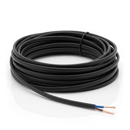 Image of LampStation 2192Y 2 Core 0.75mm 240V Black Flat Flex Cable - PVC Sheathed Electrical Wire for Table Lamps, Pendants & Light Appliances - 3 Amp - BASEC Approved - H03VVH2-F - 3 Metres