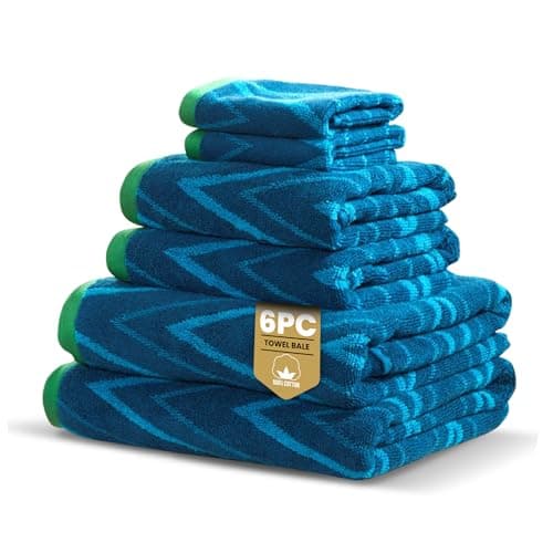 Image of Rapport Home Helix 6-Piece Towel Bale | Luxurious 100% Cotton 500GSM Set for Soft Absorbent Comfort, Quick-Dry Use and Elegant Bathroom Style | Bale Ocean Blue