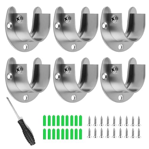 Image of 6 Pcs Stainless Steel Wardrobe Rail Bracket Holders 19/22/25/32mm U Shaped Flange Rod Holder Heavy Duty Closet Rod End Supports for Clothes Rail, Towel Bar, Shower Curtain (Silver, 19mm)