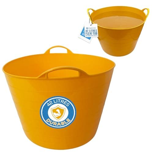 Image of 42L Yellow Flexi Tub - Multi-purpose Garden Tubs with Handles - Builders Buckets Heavy Duty - Ideal Plastic Bucket & Flexi Bucket - Durable Flexible Plastic Baskets (PACK OF 1)