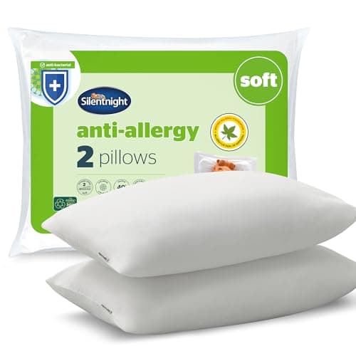 Image of Silentnight Anti Allergy Soft Pillows 2 Pack – Soft Support Pillows with Bouncy Fibres Ideal for Front and Stomach Sleepers – Hypoallergenic and Machine Washable – Pack of 2, White