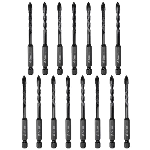 Image of sourcing map 15pcs Masonry Drill Bit, 5mm Concrete Drill Bit 1/4" Hex Shank Ceramic Tile Drill Bit Carbide Tip for Brick, Glass, Plastic, Ceramic Tile, Wall Mirror, Black