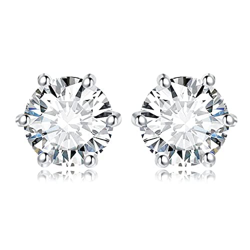Image of JewelryPalace Round Cut 4ct Cubic Zirconia Solitaire Stud Earrings for Women, 925 Sterling Silver 14k White Gold Plated Earrings for Her, Classic Simulated Diamond Earrings Jewellery Sets