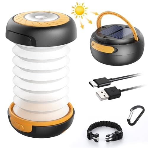 Image of GlobaLink Camping Lantern, LED Rechargeable Camping Light, Solar/USB Powered Collapsible Tent Light with First-Aid Whistle, Camping Lamp for Outdoor Hiking Tent Garden, Emergency Charger for Phone