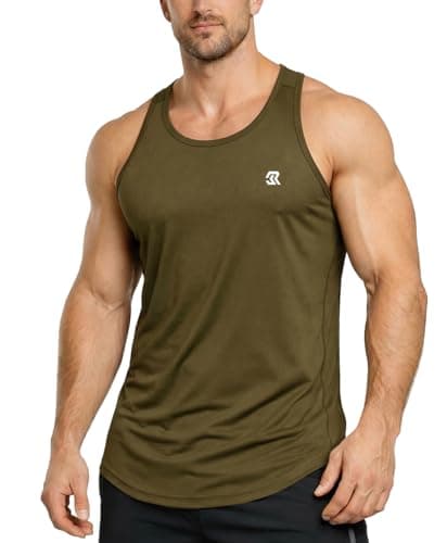 Image of Men's Vest Tank top, Sleeveless Shirt with a Y-Shaped Back, Quick-Drying and Breathable Muscle Vest, Curved Hem, Suitable for Gym, Fitness, and Running. Army Green 2XL