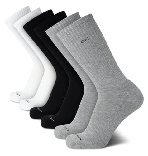 Image of Calvin Klein 6 Pairs Mens Athletic Socks, grey melange/black/white, 7-12