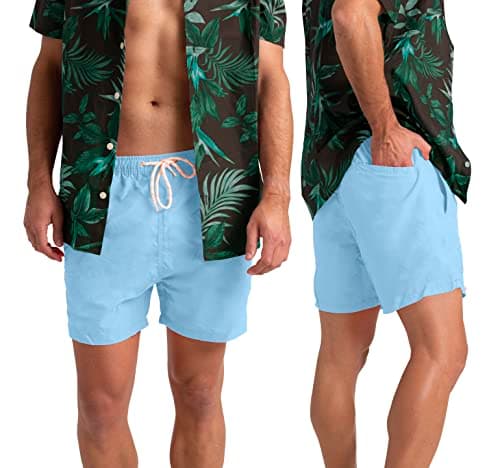 Image of westAce Mens Swim Trunks Board Shorts 100% Polyester Quick Dry Hot Summer Beach Surfing Pool Essential Holiday Swimwear Sky Blue Blue Orange Swimming Shorts for Men S-XXL (Sky Blue, L)