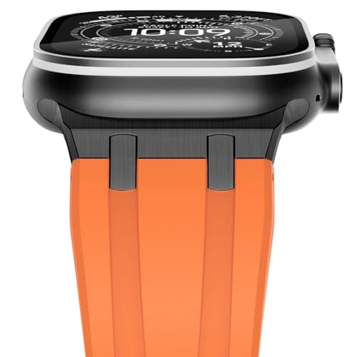Image of NewWays Silicone Strap Compatible with Apple Watch 49mm 46mm 45mm 44mm 42mm(Series 3 2 1),Sport Straps Replacement Band for iWatch Ultra 3 2 1 Series 11 10 9 8 7 6 SE 5 4 3 2 1,Orange/Black Connector