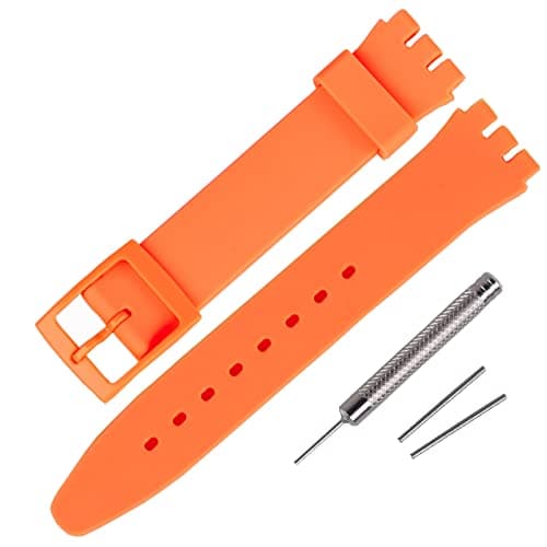 Image of Rihahisy Silicone Rubber Watch Strap/Watch Band Replacement for Swatch (19mm, Orange)