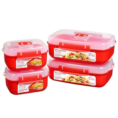Image of Sistema Heat and Eat Microwave Set | 1.25 L, 525 ml | Rectangular School Lunch Boxes with Steam Release Vents | BPA-Free | 4 Count