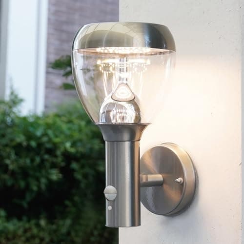 Image of NBHANYUAN Lighting Outdoor Wall Light with PIR Motion Sensor, 4 Lighting Modes, SUS316 Stainless Steel, IP54 Waterproof, 3000K Warm White, 9W 1000LM, Silver, Ideal for Coastal Areas & Garden Patios