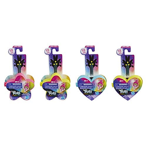 Image of Trolls DreamWorks World Tour Tiny Dancers Surprise 4-Pack Series 1, Tiny Dancers Dolls, Clips, Rings, and Glasses, Toy for Kids 4 and Up (E9133)