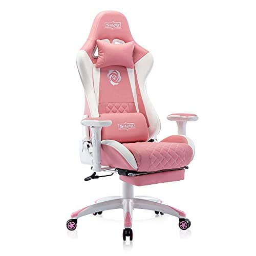 Image of S*MAX Pink Gaming Chair with Footrest Thicken Seat Ergonomic Gaming Chairs with 3D Armrest PU Leather Headrest and Lumbar Support Racing Style High Back Gaming Chairs for Adults Girls Pink