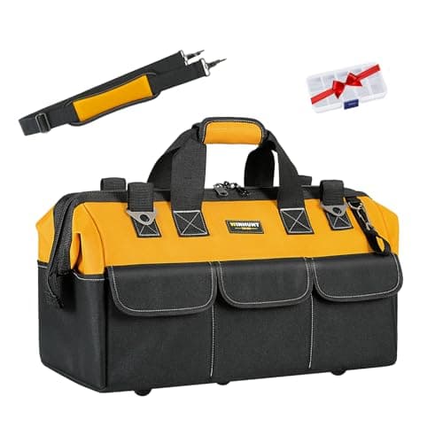 Image of WINHUNT Wide Mouth Extra Large Tool Bag, Waterproof Tools Storage Organiser Electricians Tool Bags with Adjustable Shoulder Strap, 20 Inch, Yellow
