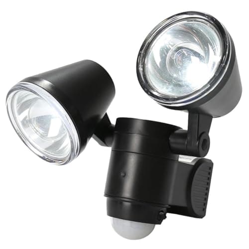 Image of Festive Lights - 20cm Outdoor Twin Head Battery Operated Spot Light – PIR Motion Sensor, 350 Lumen, IP44 Weatherproof with Adjustable Beam & Timer – White LED Security for Garden, Doorways & Sheds