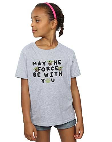 Image of Star Wars Girls The Mandalorian Grogu May The Force Be with You T-Shirt Sport Grey 12-13 Years