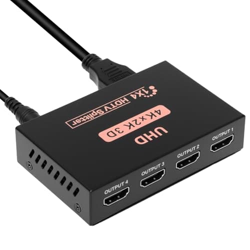 Image of HDMI Splitter, 1 in 4 out 4K@30HZ HDMI Adapter for 4 Monitors, 4 Way Box Hub UHD Synchronous Audio Video Transmission with Power Cable for HDTV, Projector, PC, Laptop, PS3, DVD, Projector